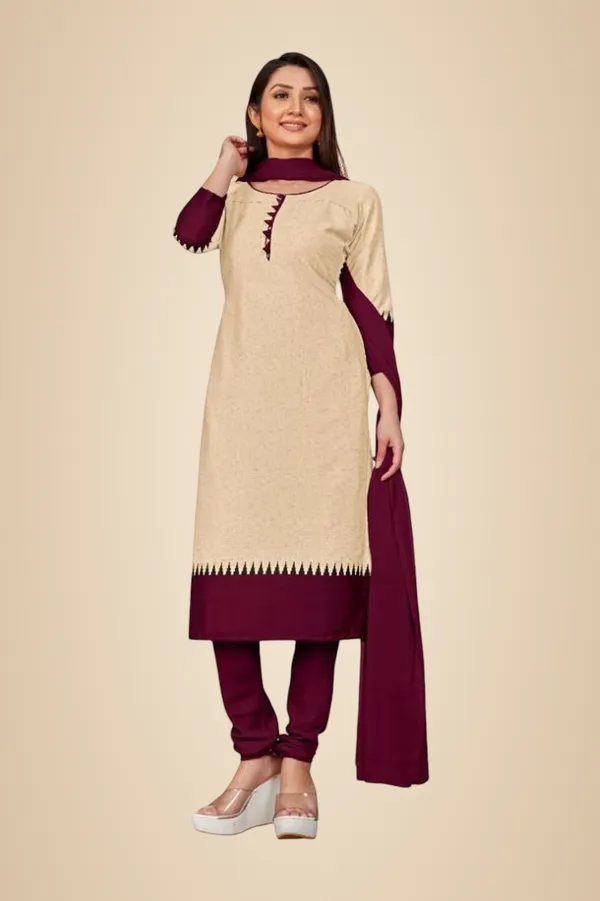 Beige_And_Wine_Crepe_Unstiched_Ethnic_Salwar_Suit_Set