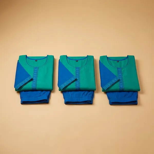 Turquoise_Blue_Ethnic_Crepe_Unstiched_Suit_Set_With_Navy_Contrast