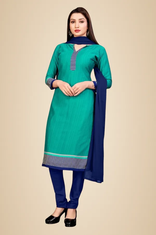 Turquoise_Blue_Ethnic_Crepe_Unstiched_Suit_Set_With_Navy_Contrast
