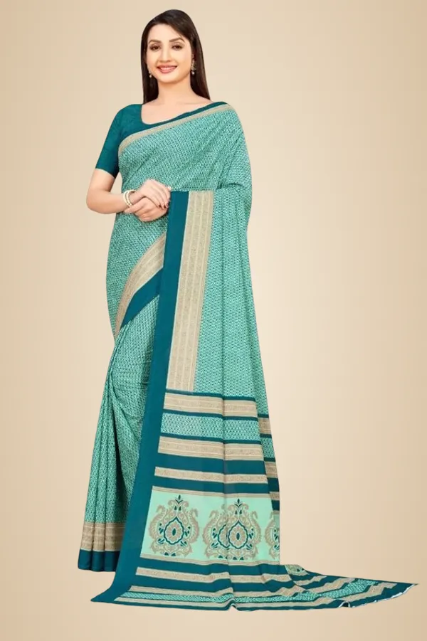Teal_Green_Printed_Saree_With_Blouse_Saree