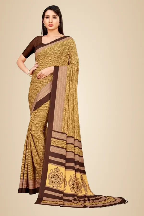 Unstitched_Yellow_Printed_Crepe_Unstiched_Saree_With_Brown_Border_(Saree-5_M,_Blouse-_0.8_M)