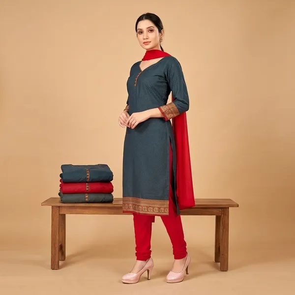 Grey_And_Red_Crepe_Unstiched_Suit_Set_With_Dupatta