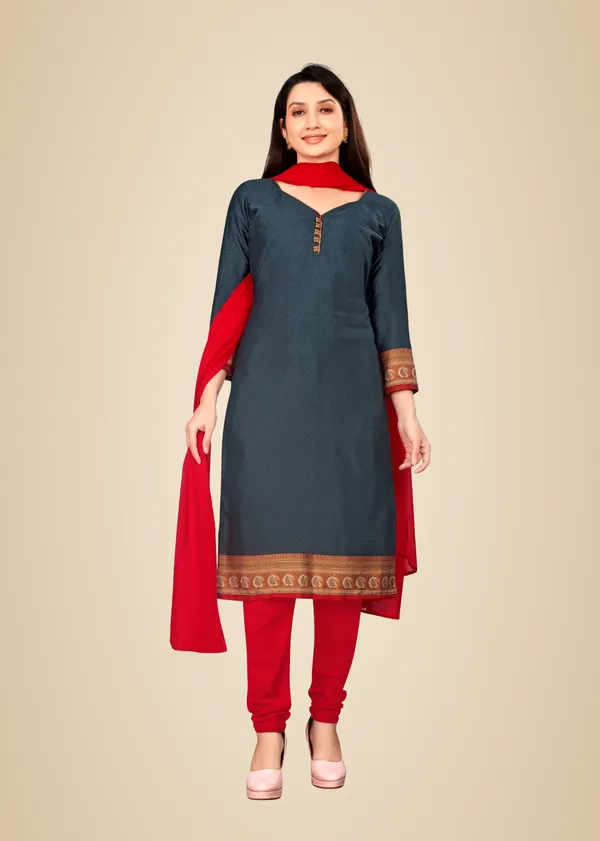 Grey_And_Red_Crepe_Unstiched_Suit_Set_With_Dupatta