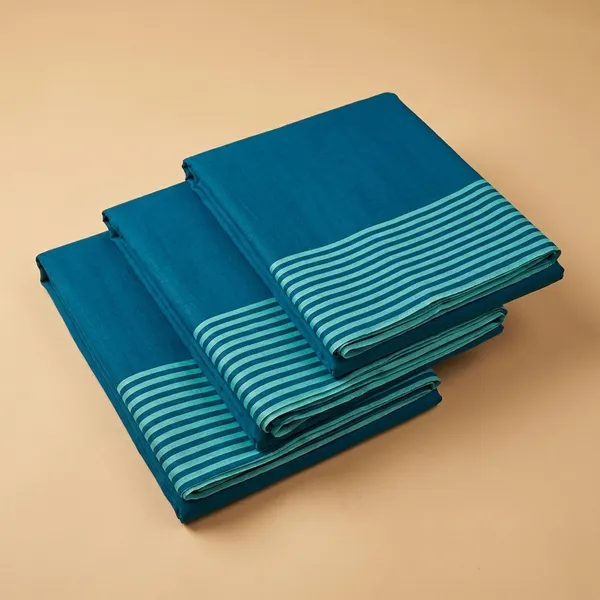 Teal_Blue_Crepe_Unstiched_Striped_Saree
