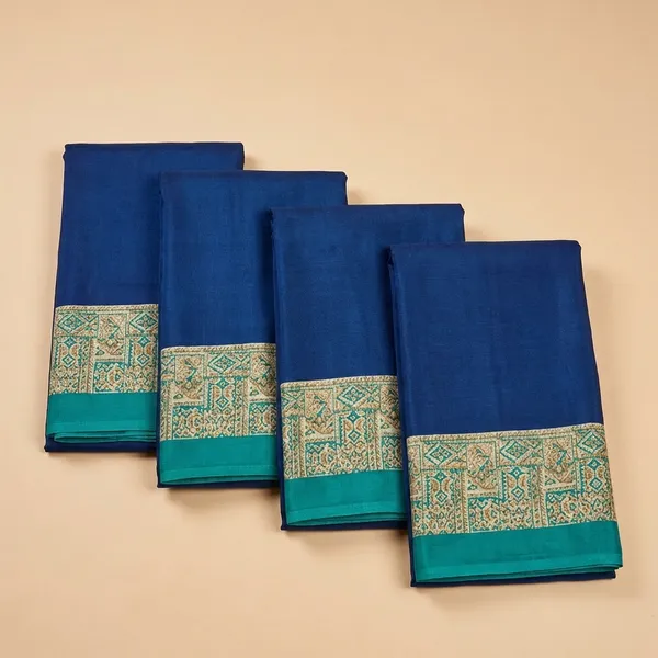 Unstitched_Blue_And_Gold_Blue_Crepe_Unstiched_Saree_With_Teal_Border_(Saree-5_M,_Blouse-_0.8_M)