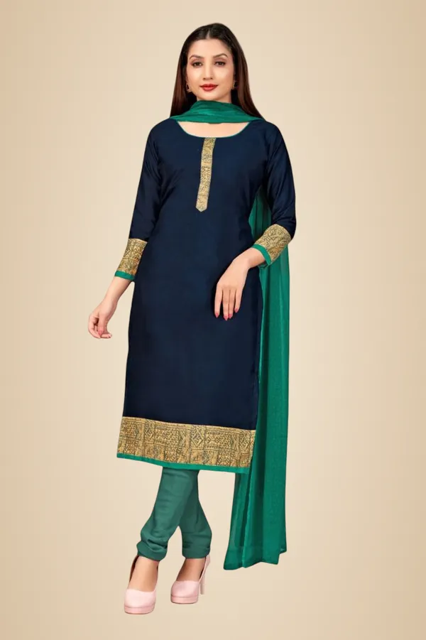 Blue_And_Gold_Crepe_Unstiched_Ethnic_Suit_Set_With_Green_Dupatta