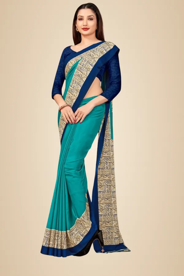 Unstitched_Teal_Blue_And_Gold_Crepe_Unstiched_Saree_Blouse_And_Golden_Border_(Saree-5_M,_Blouse-_0.8_M)