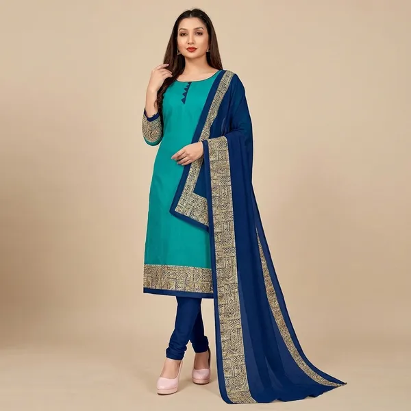 Turquoise_Blue_Crepe_Unstiched_Suit_Set_With_Dupatta
