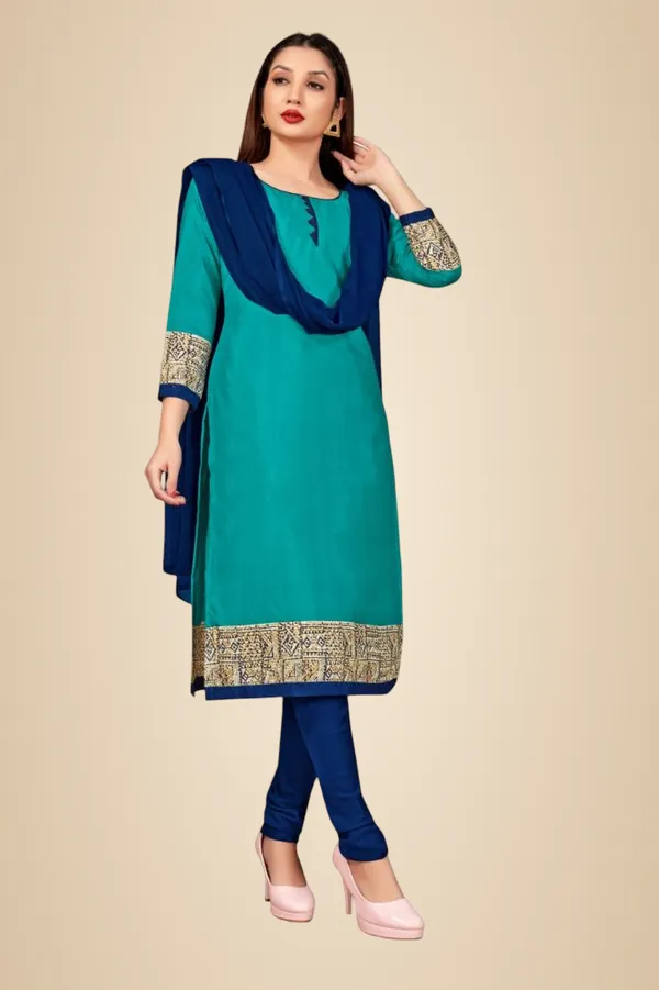 Turquoise_Blue_Crepe_Unstiched_Suit_Set_With_Dupatta