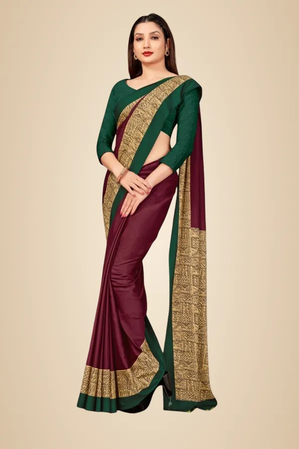 Unstitched_Wine_And_Gold_Crepe_Unstiched_Saree_With_Green_Border_And_Gold_Lace_(Saree-5_M,_Blouse-_0.8_M)