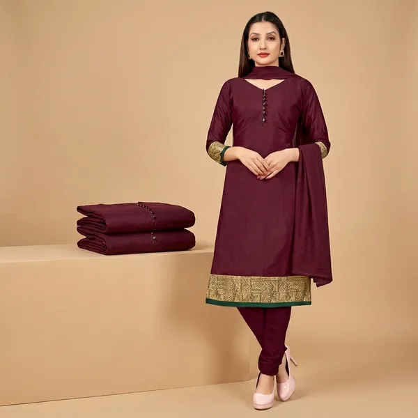 Wine_And_Gold_Crepe_Unstiched_Suit_Set_With_Golden_Border_3_Piece