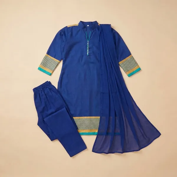 Navy_Blue_Crepe_Unstiched_Suit_Set_With_Printed_Border