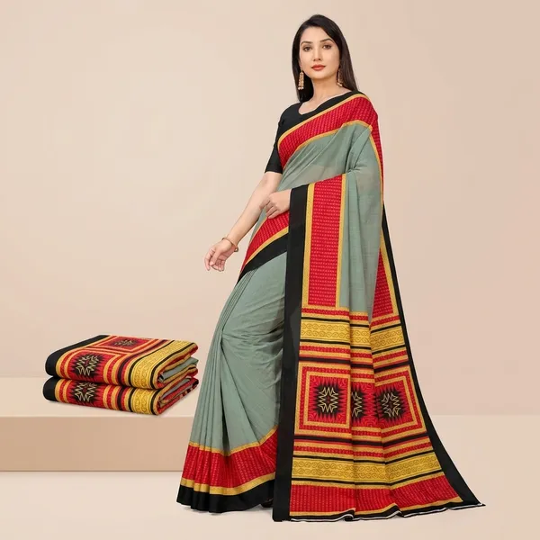 Unstitched_Grey_And_Red_Crepe_Unstiched_Saree_With_Gold_Border_(Saree-5_M,_Blouse-_0.8_M)