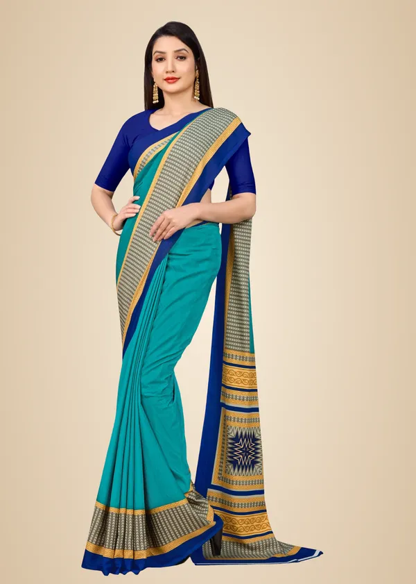 Turquoise_Blue_Ethnic_Crepe_Unstiched_Printed_Saree_With_Border