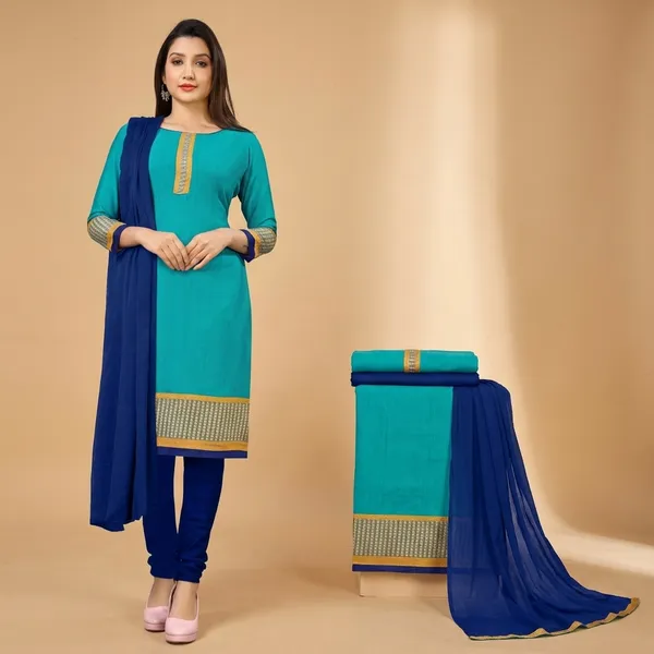 Unstitched_Turquoise_Blue_Crepe_SalwarSuit_With_Navy_Blue_Dupatta_6.5_M