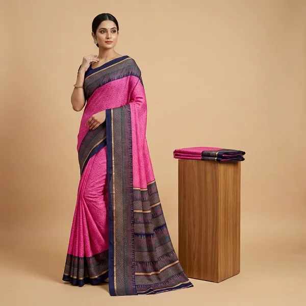 Unstitched_Pink_And_Blue_Crepe_Unstiched_Saree_With_Navy_Blue_Border_And_Blouse_(Saree-5_M,_Blouse-_0.8_M)