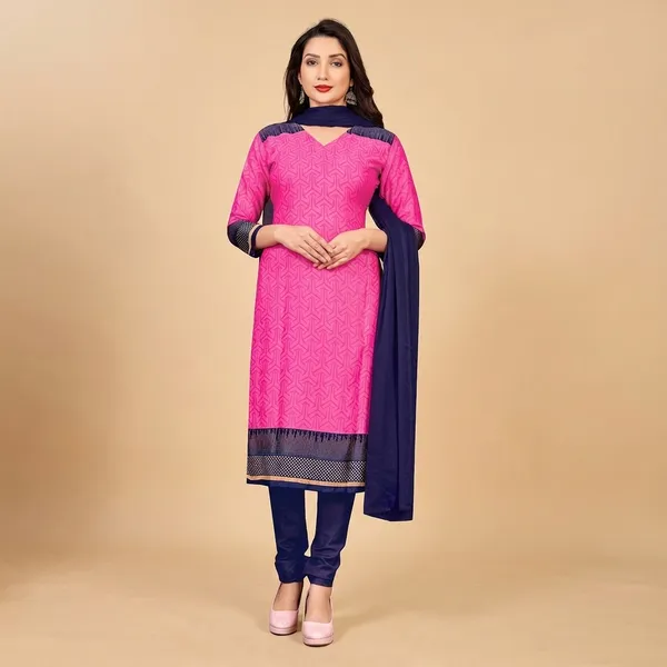 Pink_And_Blue_Embroidered_Crepe_Unstiched_Churidar_Suit_Set