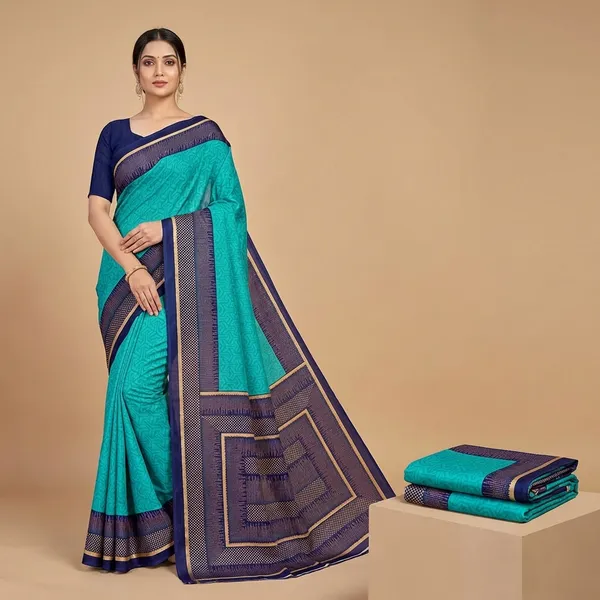 Unstitched_Teal_Blue_And_Blue_Rama_Crepe_Unstiched_Saree_With_Blouse_(Saree-5_M,_Blouse-_0.8_M)
