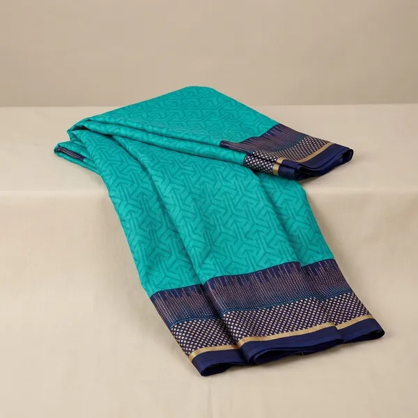 Unstitched_Teal_Blue_And_Blue_Rama_Crepe_Unstiched_Saree_With_Blouse_(Saree-5_M,_Blouse-_0.8_M)