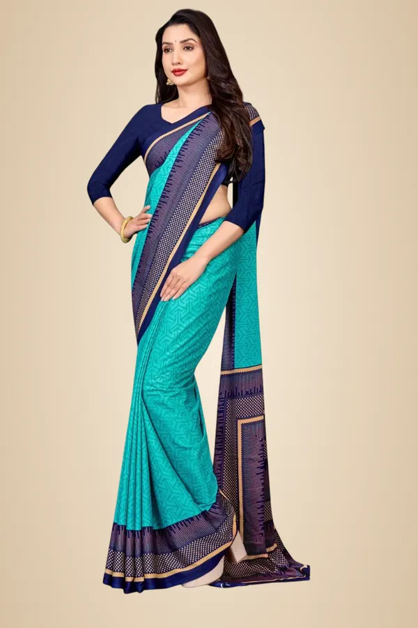 Unstitched_Teal_Blue_And_Blue_Rama_Crepe_Unstiched_Saree_With_Blouse_(Saree-5_M,_Blouse-_0.8_M)