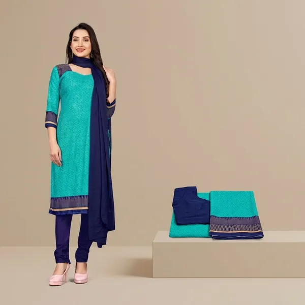 Turquoise_Blue_And_Navy_Blue_Crepe_Unstiched_Raamayana_Ethnic_Set