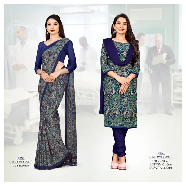 Blue_Ethnic_Crepe_Unstiched_Printed_Saree_And_Salwar_Suit_Set_With_Paisley_Print