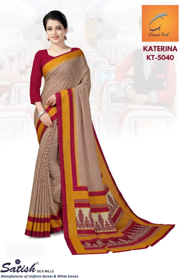 Beige_And_Yellow_Suit_Set_Printed_Saree_With_Contrast_Border