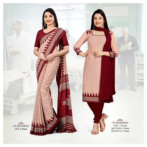 Unstitched_Maroon_Crepe__Saree_And_Salwar_Suit_Combo_Set