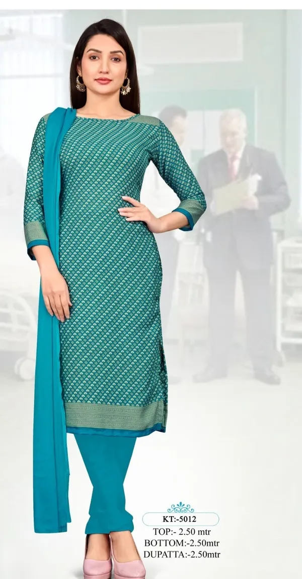 Teal_Blue_Crepe_Unstiched_Matching_Saree_And_Salwar_Suit_Set