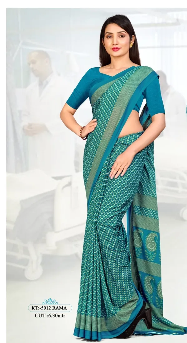 Teal_Blue_Crepe_Unstiched_Matching_Saree_And_Salwar_Suit_Set