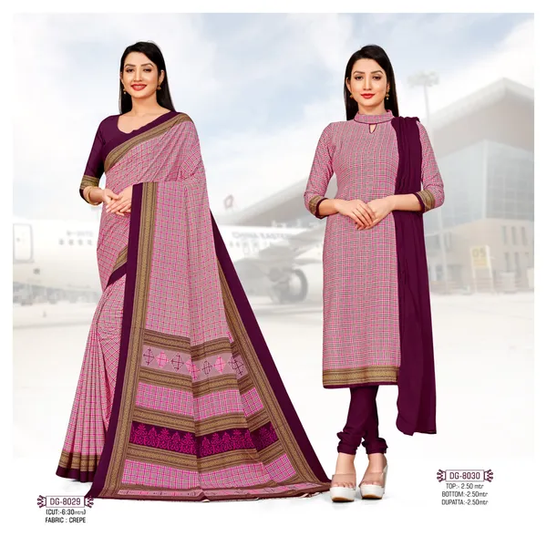 Unstitched_Pink_Traditional_Crepe__Saree_And_Kurta_Combo_Set