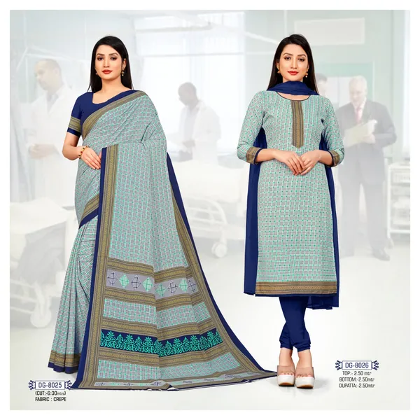 Unstitched_Turquoise_Blue_Crepe__Printed_Salwar_Suit_And_Saree_Combo_Set