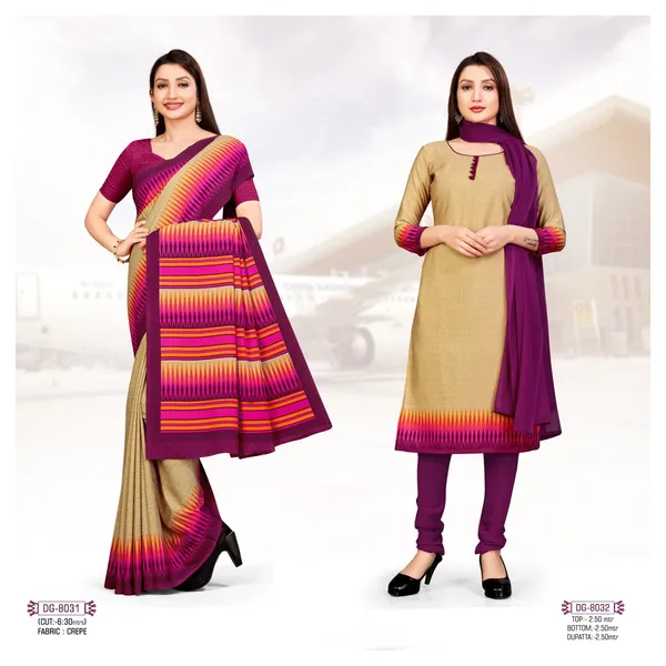 Unstitched_Beige_Pink_Printed_Crepe__Saree_And_Salwar_Suit_Combo