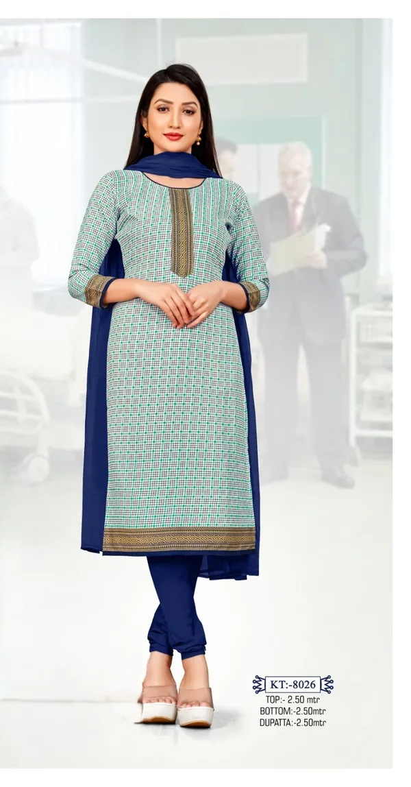 Unstitched_Turquoise_Blue_Crepe__Printed_Saree_And_Salwar_Suit_Combo_Set