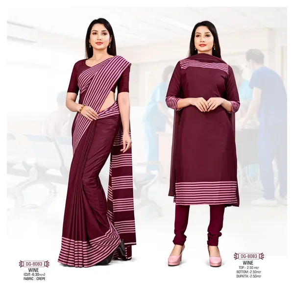 Unstitched_Wine_Crepe_Unstiched_Saree_And_Salwar_Suit_Set_With_Striped_Pattern_(Saree-5_M,_Blouse-_0.8_M)