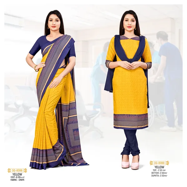 Unstitched_Yellow_And_Blue_Crepe__Saree_With_Salwar_Suit_Combo_Set_-_Traditional_Indian_Ethnic_Wear