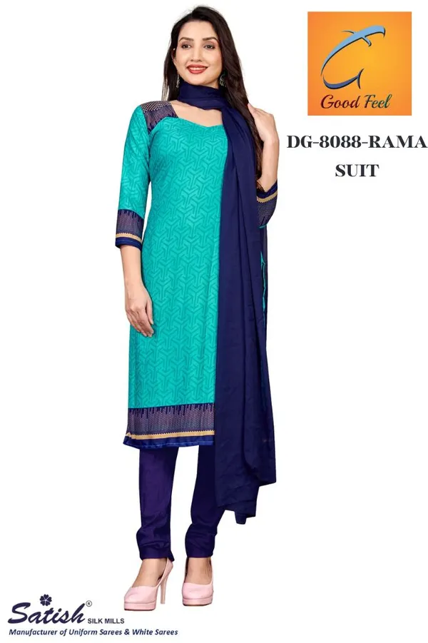 Turquoise_And_Blue_Crepe_Unstiched_Suit_Set_With_Navy_Blue_Dupatta