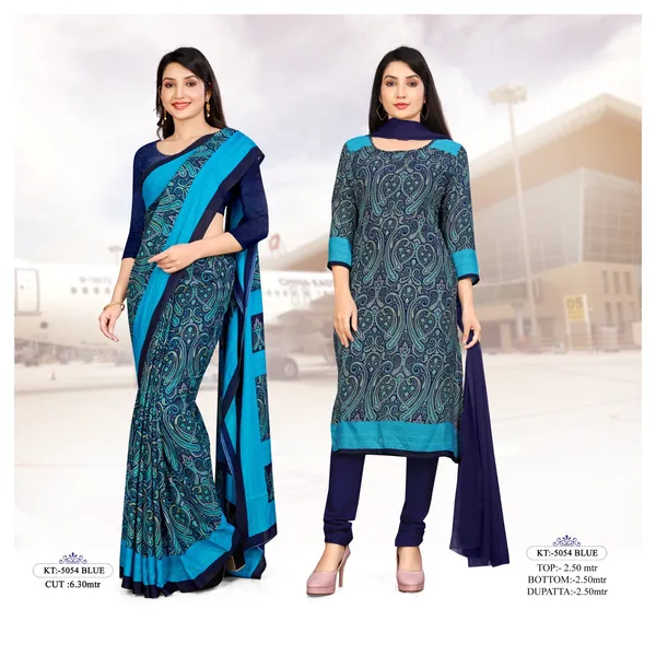 Unstitched_Blue_Ethnic_Wear_Combo_-_Crepe__Printed_Saree_And_Salwar_Suit_Set