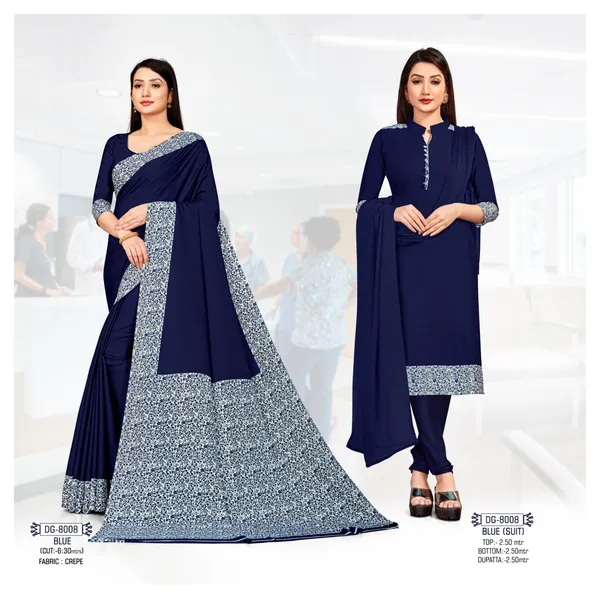 Unstitched_Navy_Blue_Crepe_Unstiched_Saree_With_Printed_Border_And_Matching_Churidar_Set_(Saree-5_M,_Blouse-_0.8_M)