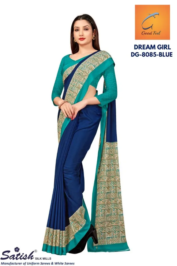 Unstitched_Blue_And_Gold_Blue_Crepe_Unstiched_Saree_With_Teal_Border_(Saree-5_M,_Blouse-_0.8_M)