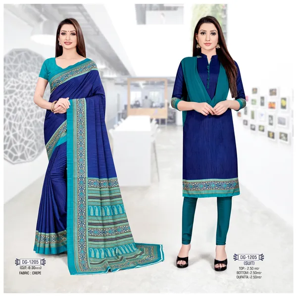 Unstitched_Royal_Blue_Ethnic_Crepe__Saree_And_Salwar_Suit_Combo