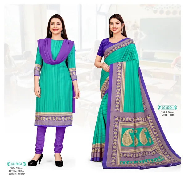 Unstitched_Unstitched_Teal_Green_And_Purple_Crepe__Salwar_Suit_And_Saree_Combo_For_Women