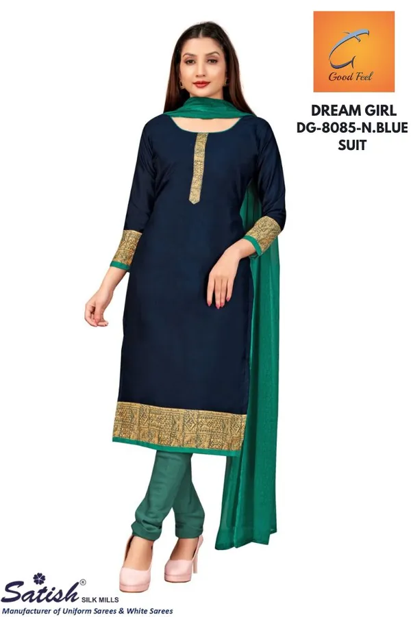 Blue_And_Gold_Crepe_Unstiched_Ethnic_Suit_Set_With_Green_Dupatta