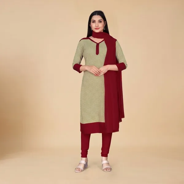 Unstitched_Maroon_And_Beige_Crepe__Saree_And_Kurta_Set_-_Matching_Combo_For_Women