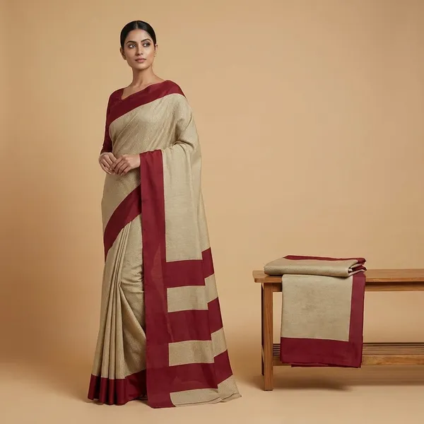 Unstitched_Beige_And_Maroon_Soft_Crepe_Unstiched_Saree_-_Beige_With_Maroon_Border_(Saree-5_M,_Blouse-_0.8_M)