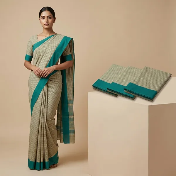 Unstitched_Beige_And_Teal_Blue_Printed_Soft_Crepe_Unstiched_Saree_With_Border_(Saree-5_M,_Blouse-_0.8_M)