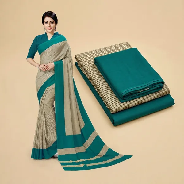 Unstitched_Teal_Green_Crepe__Saree_And_Salwar_Suit_Combo_Set