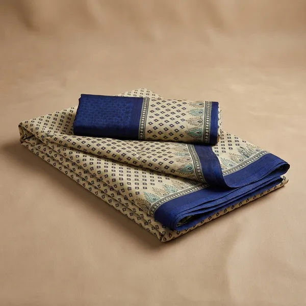 Beige_And_Blue_Suit_Set_Printed_Saree_With_Blouse