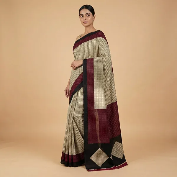 Unstitched_Beige_And_Black_Printed_Soft_Crepe_Unstiched_Saree_With_Border_(Saree-5_M,_Blouse-_0.8_M)