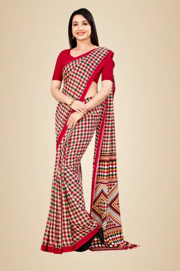 Unstitched_Red_And_Black_Checkered_Print_Soft_Crepe_Unstiched_Saree_With_Border_(Saree-5_M,_Blouse-_0.8_M)